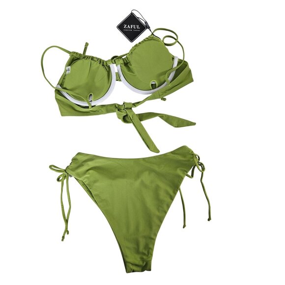 Zaful Womens 2 Piece Tie Front Cheeky Bikini Set Size S Sexy Beach Pool Vacation - Picture 6 of 12